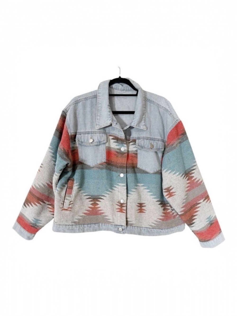 Womens Aztec Shacket Button Down Boho Western Native Retro Shirt Jacket Size 2XL